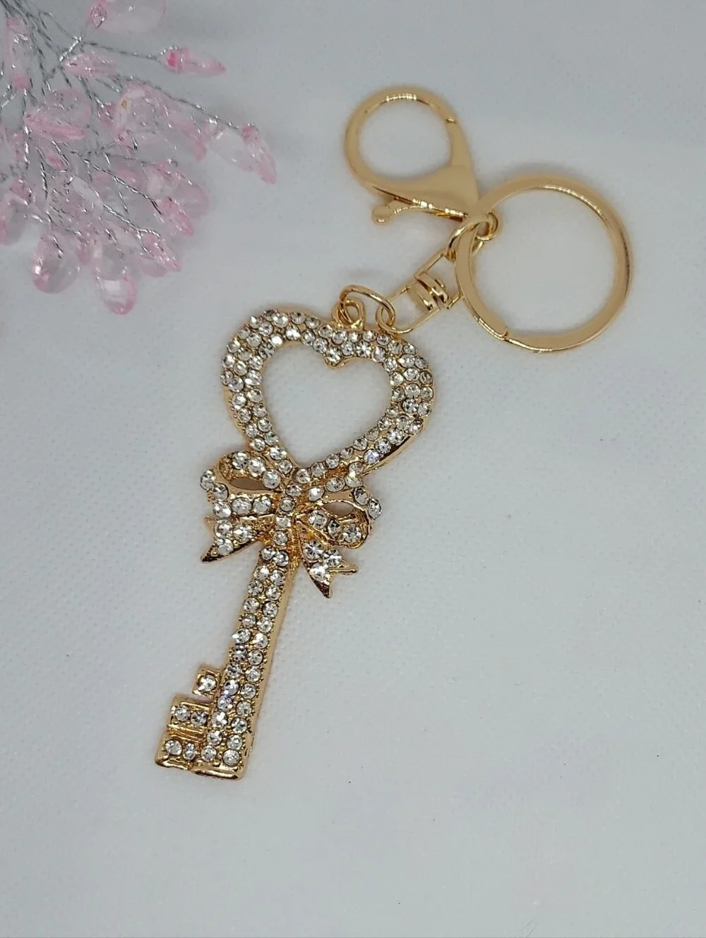 Keychain Reinstone Heart & Key NWT